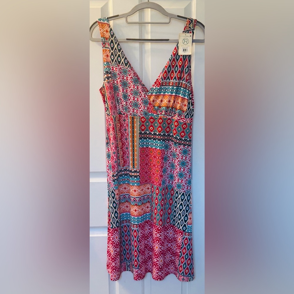 Roper Multicolor Patchwork V-Neck Midi Dress NWT - image 1